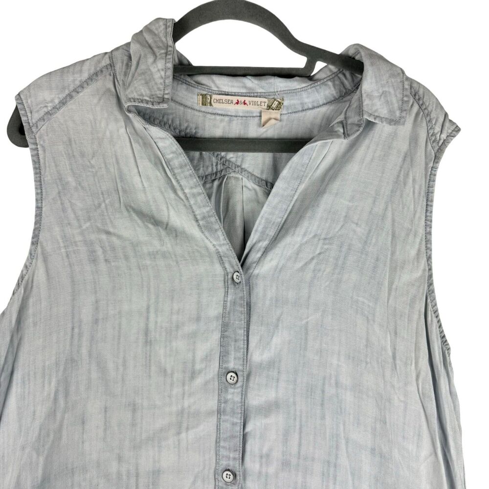 Chelsea & Violet Shirt Dress Women's Large Blue Chambray Button Front Pockets - Picture 4 of 9